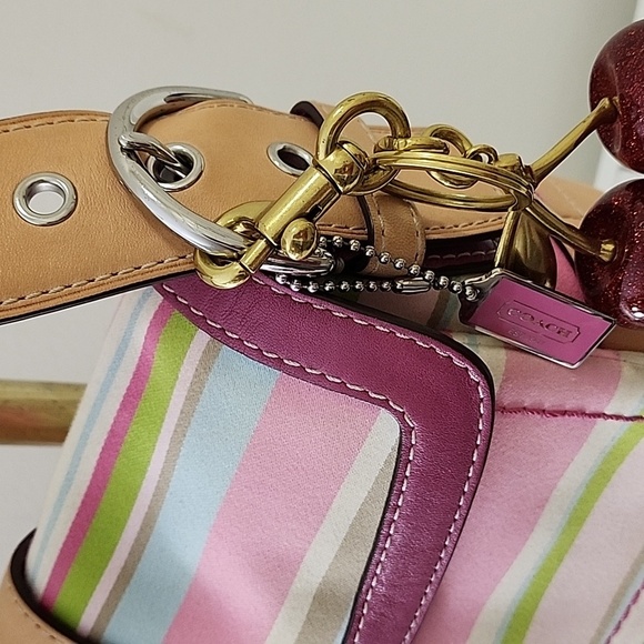 Coach Y2K Soho Hampton Pastel Stripe Leather Trim Flap Shoulder Bag Barbiecore - Picture 3 of 16